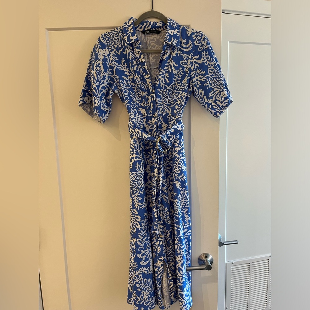 Zara linen blend printed shirt dress size XS - sold out online